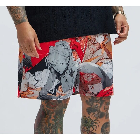 Nova Men Anime Robot Girl Swim Trunks Shorts Men's XL Multicolor 6" Inseam - Picture 5 of 7
